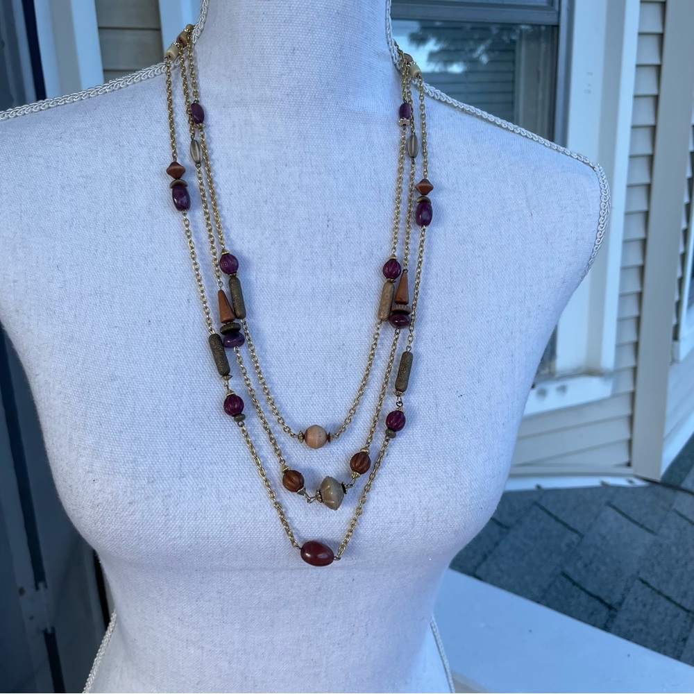 Gold Tripled Layered Beaded Necklace